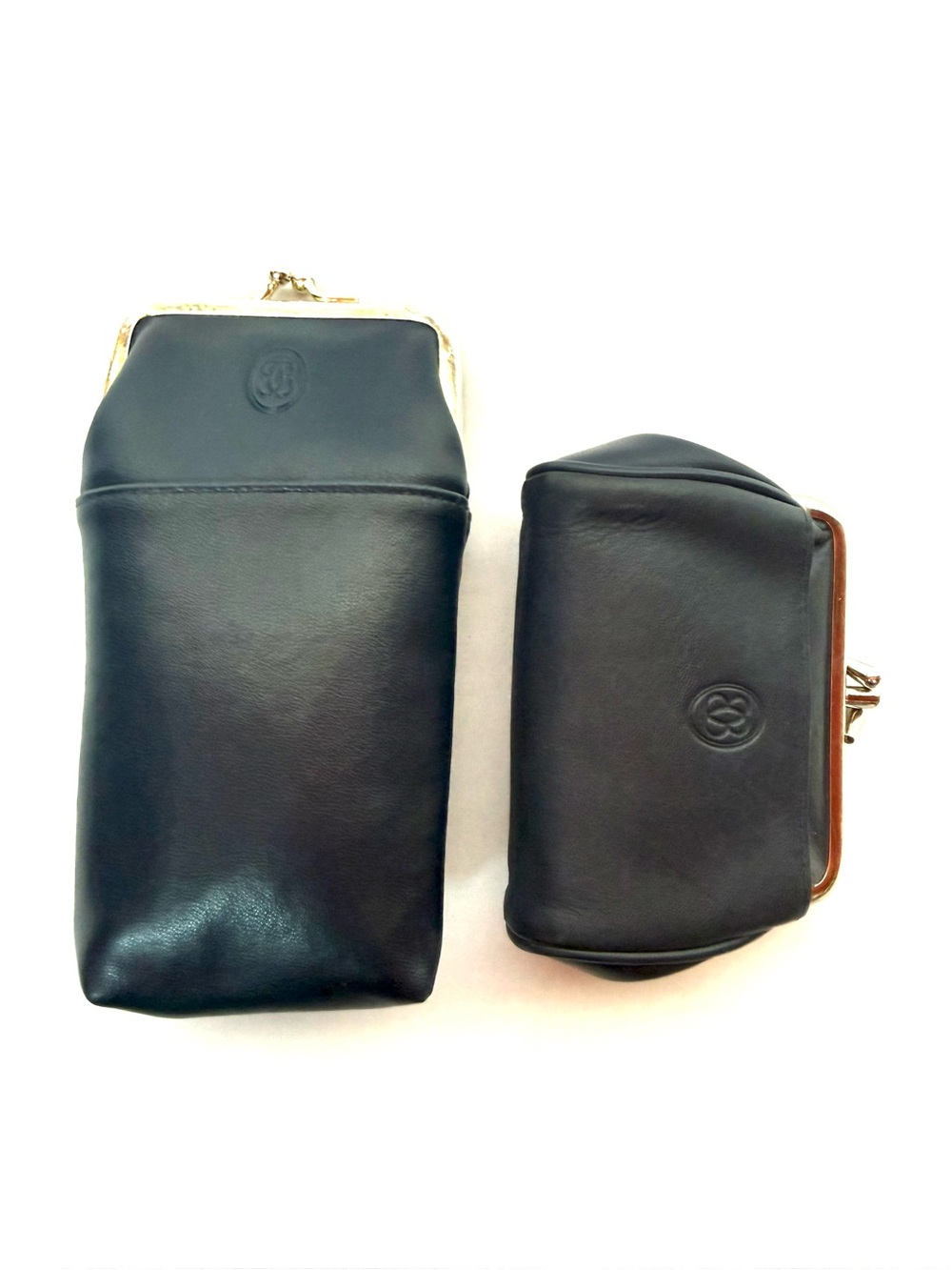 Vintage Buxton Navy Leather Eyeglass Holder & Coin Purse Duo Kiss Lock